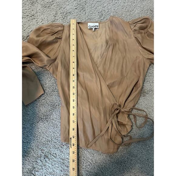 GANNI Women’s Viscose Twill Neutral Minimalist Wrap Blouse Sz 36 (S/M) - Picture 7 of 7
